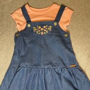 Kensie Girl 3T embroidered denim jumper dress with t-shirt never worn!